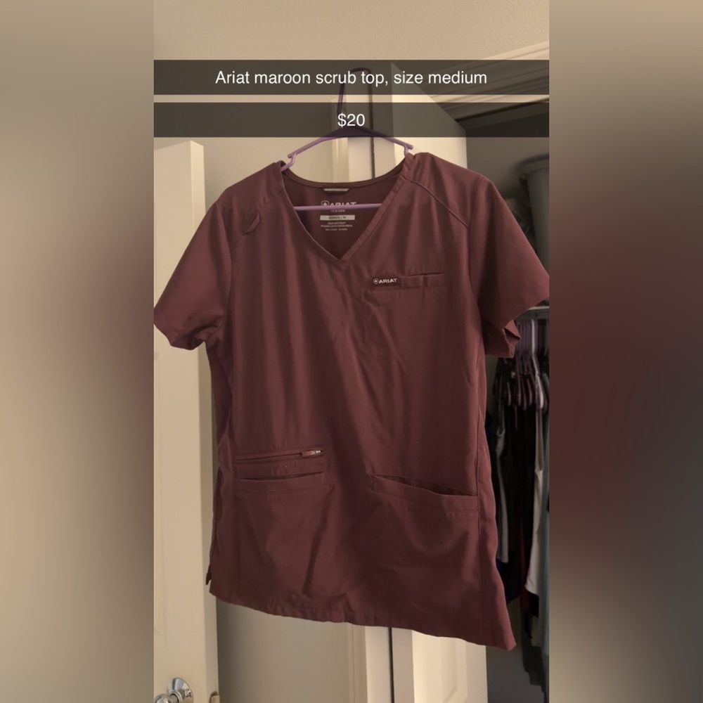 Ariat Maroon Short Sleeve Scrub Top